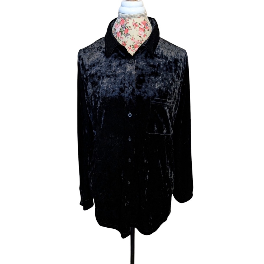 Belle by Kim Gravel Crushed Velvet Button Up Shirt